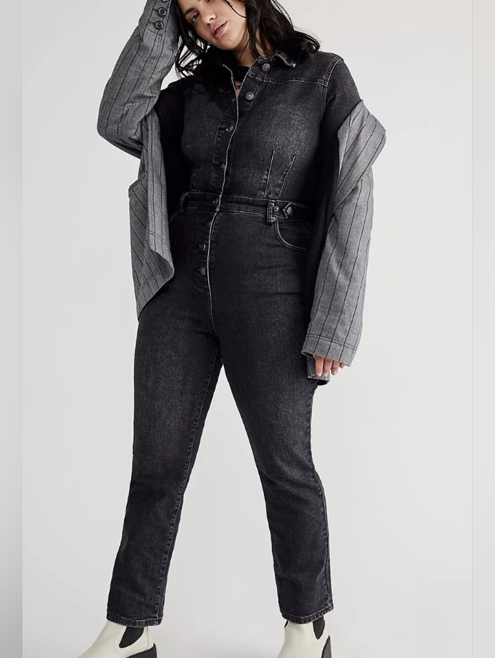 Free People CRVY Scandalous Black Denim Coverall Size 4